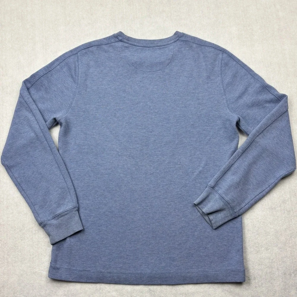 Banana Republic Shirt Mens Large Blue Heather Waffle Knit Crew Long Sleeve L